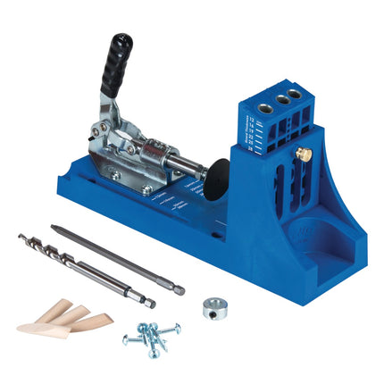 KREG Jig K4 Starter Set ( K4 ) Kompletny system połączeń ciesielskich wykonanych z drewna z szablonem do wiercenia K4, wiertłem stopniowym, bitem, wkrętami i zaślepkami