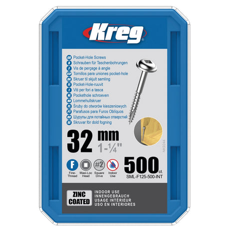 KREG Pocket-Hole Linsenkopfschraube 32 mm 500 Stk ( SML-F125-500 ) Vierkantantrieb Teilgewinde Feingewinde selbstschneidend verzinkt - Toolbrothers