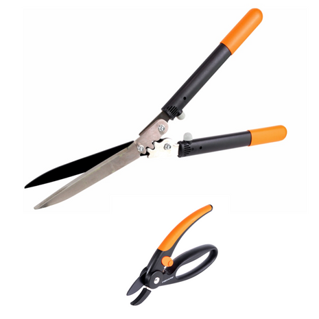 Fiskars Set 1x HS92 PowerGear Heckenschere  + 1x Fiskars P43 Amboss Gartenschere 20 mm - Toolbrothers