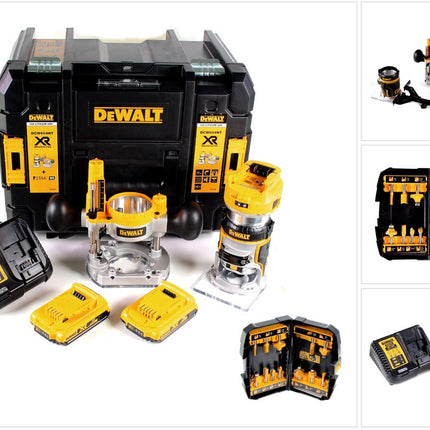 DeWalt DCW 604 D2 Akku Kombifräse 18V 55 mm + 2x Akkus 2,0 Ah + 1x Schnellladegerät + Fräser Set 12 tlg in TSTAK - Toolbrothers