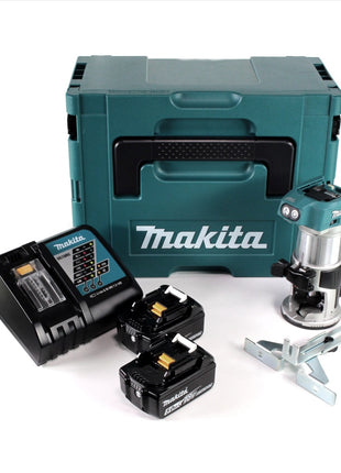 Makita DRT 50 RTJ Akku Multifunktionsfräse brushless 18V + 2x Akkus 5,0 Ah + Schnellladegerät im Makpac 3 - Toolbrothers