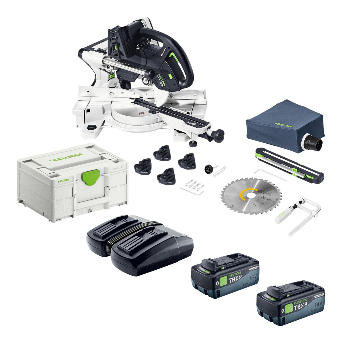 Sierra de corte sin cable Festool KAPEX KSC 60 Basic 18 V / 36 V 216 mm sin escobillas + 2x batería 8,0 Ah + cargador + Systainer