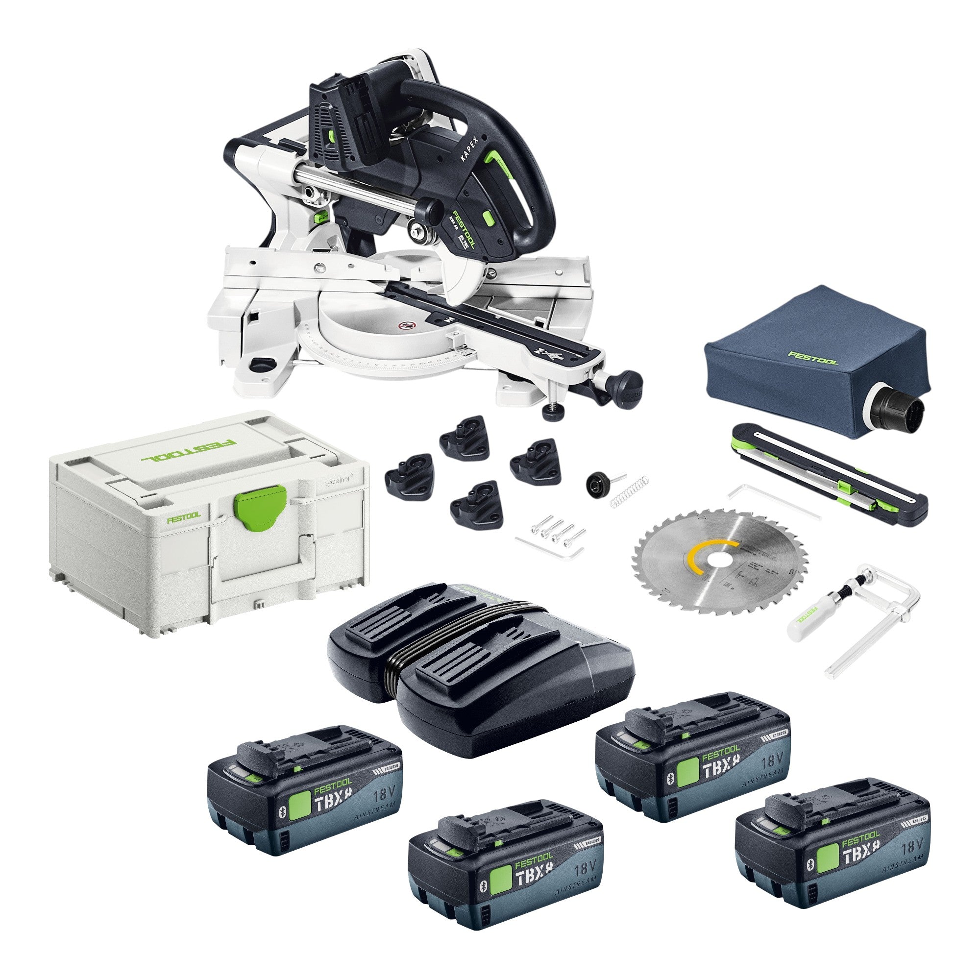 Festool KAPEX KSC 60 EB Basic Akku Kapp Zugsaege 18 V 36 V 216 mm Brushless 4x Akku 8 0 Ah Doppelladegeraet Systainer 0 - toolbrothers