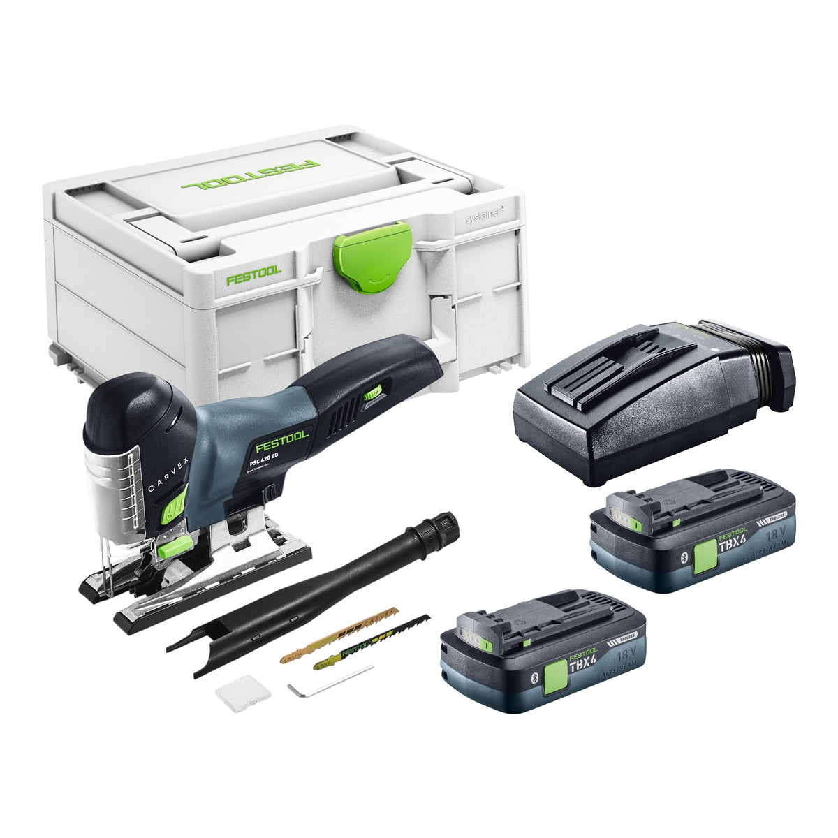 Festool CARVEX PSC 420 HPC 4,0 EBI-Set sierra de calar pendular sin cable 18 V 120 mm ( 576523 ) sin escobillas + 1x batería 4,0 Ah + cargador + systainer + accesorios