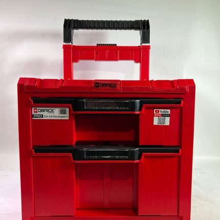 Qbrick System PRO Cart 2 0 Plus Drawer 2 Red Ultra HD Custom mobile Box auf Raedern 520 x 415 x 660 mm 9 5 l 12 l abnehmbarer Doppelteleskopgriff Beschaedigt 0 - toolbrothers