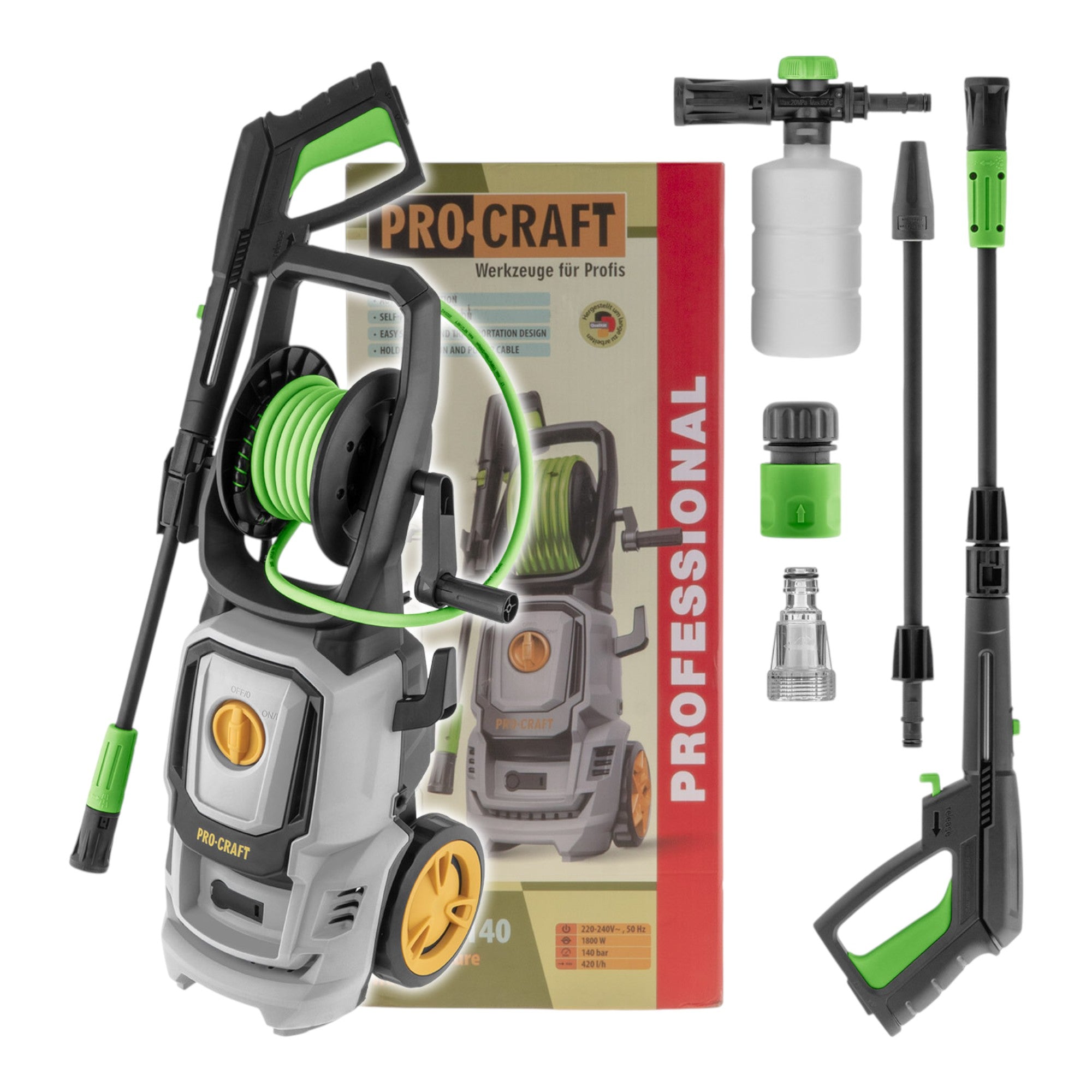 Procraft CW1 8 140 Hochdruckreiniger 1800 Watt 140 bar 7 l min Zubehoer 0 - toolbrothers