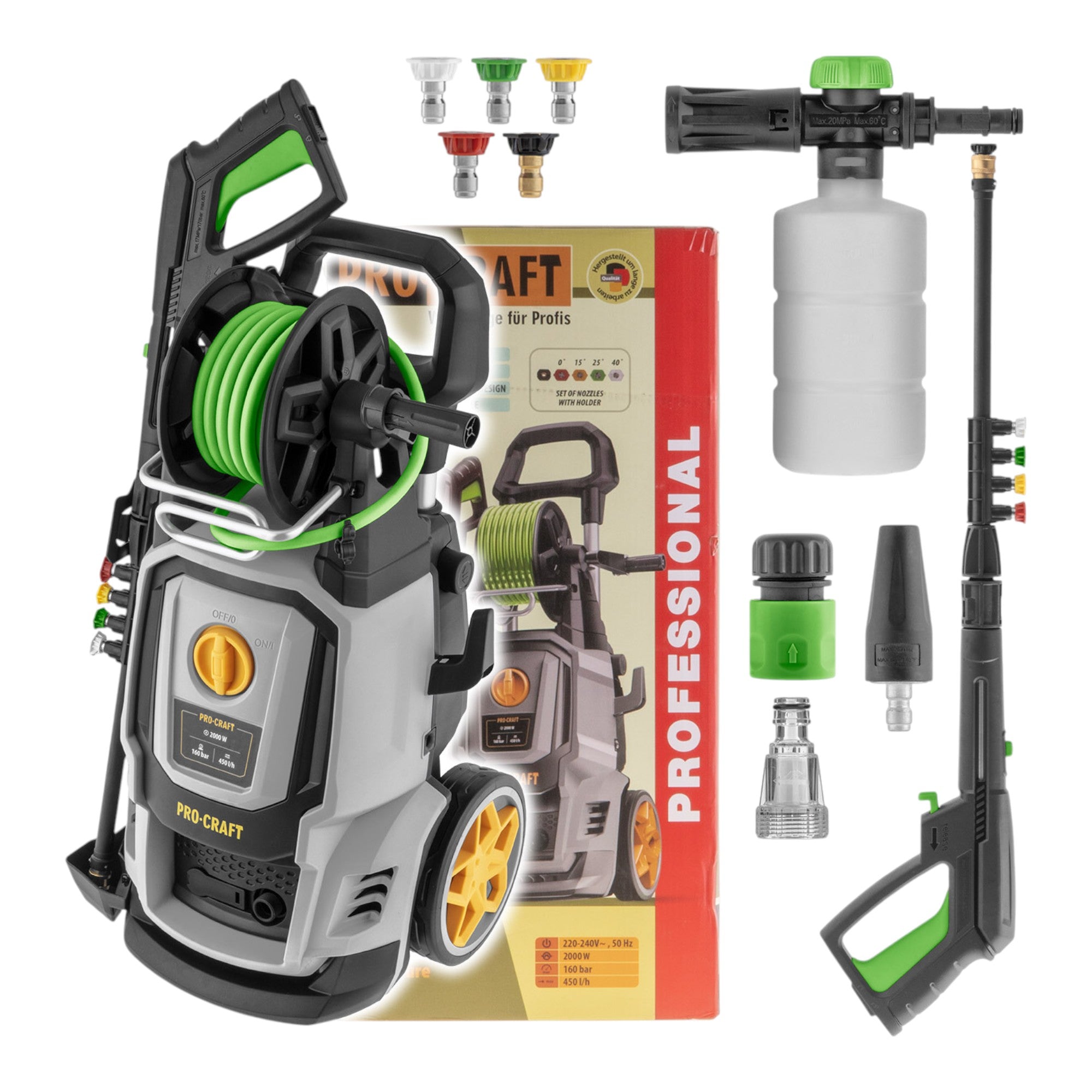 Procraft CW2 0 160 Hochdruckreiniger 2000 Watt 160 bar 7 5 l min Zubehoer 0 - toolbrothers