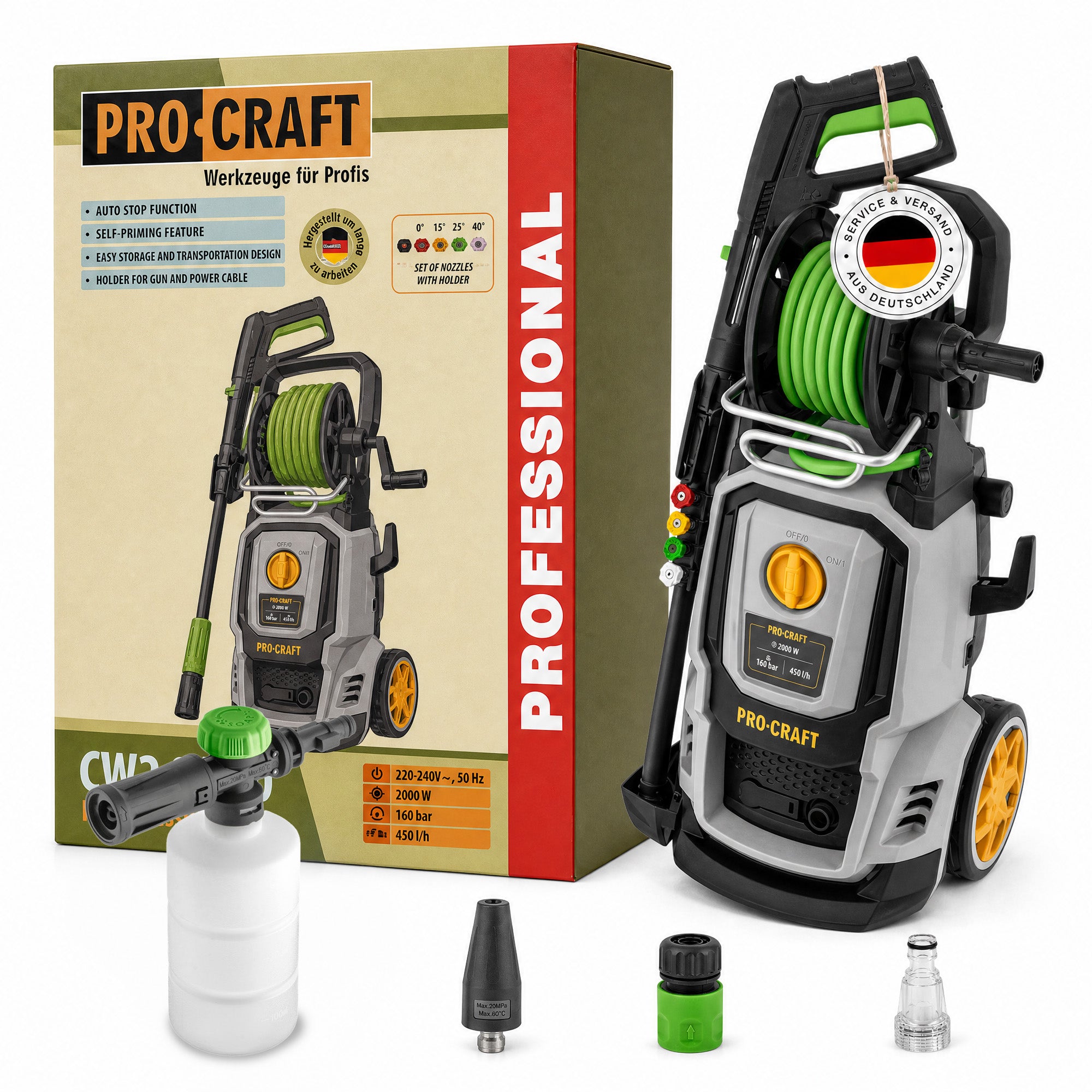 Procraft CW2 0 160 Kaltwasser Hochdruckreiniger 2000 Watt 160 bar 7 5 l min Zubehoer Max Wassertemperatur 40 C 0 - toolbrothers