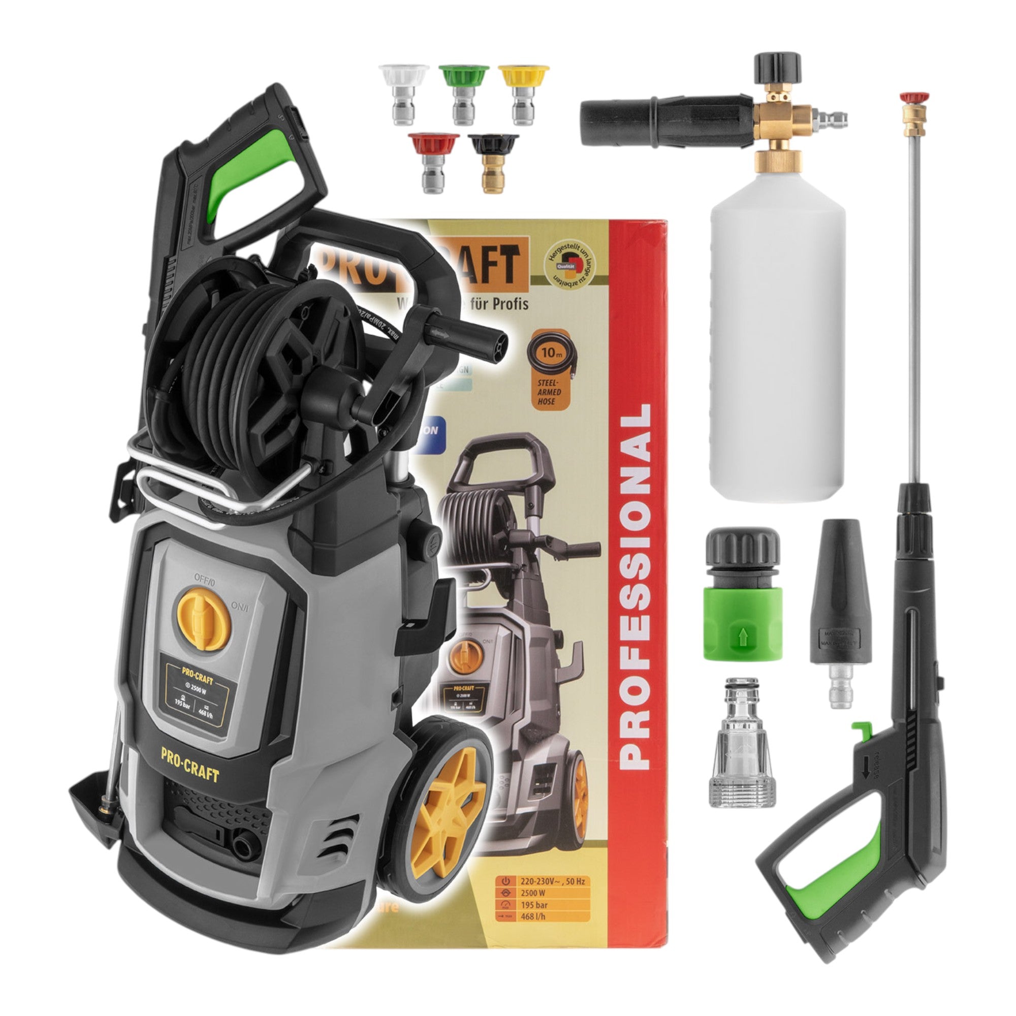 Procraft CW2 5 195 Hochdruckreiniger 2500 Watt 195 bar 7 8 l min Zubehoer 0 - toolbrothers