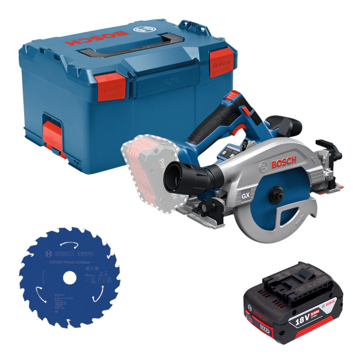 Sierra circular a batería Bosch GKS 18V-57-2 GX Professional 18 V 165 mm sin escobillas + 1 batería de 5,0 Ah + L-Boxx - sin cargador