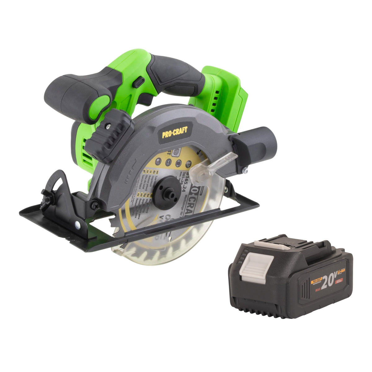 Sierra circular a batería Procraft PCA28bb de 20 V y 165 mm sin escobillas + 1 batería de 4,0 Ah - sin cargador