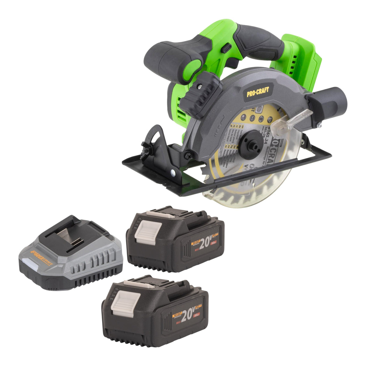 Sierra circular a batería Procraft PCA28bb 20 V 165 mm sin escobillas + 2 baterías de 4,0 Ah + cargador