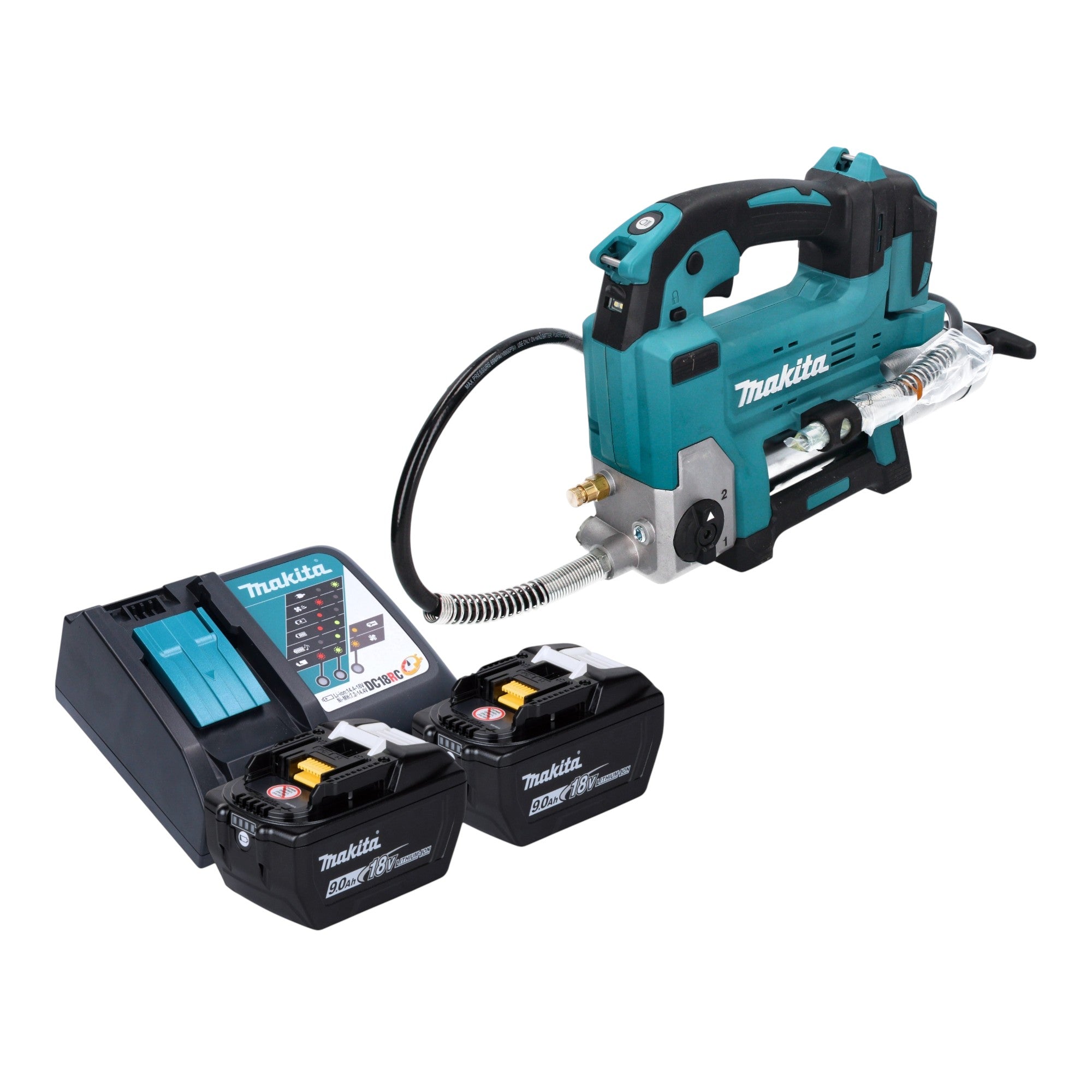 Makita DGP 180 Z Akku Fettpresse 18 V 690 bar 2x Akku 9 0 Ah Ladegeraet 0 - toolbrothers