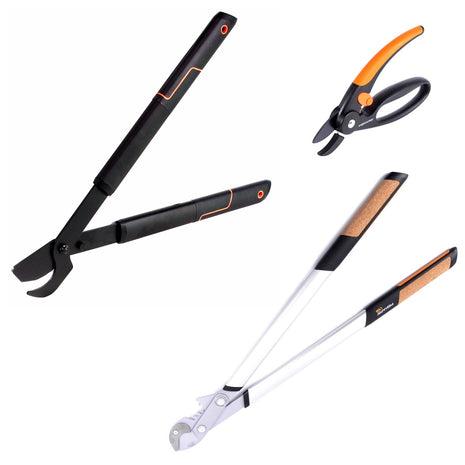 Fiskars Baum- und Strauchset mit S L28 Bypass Astschere, L109 Getriebe Astschere und P43 Amboss Gartenschere - Toolbrothers