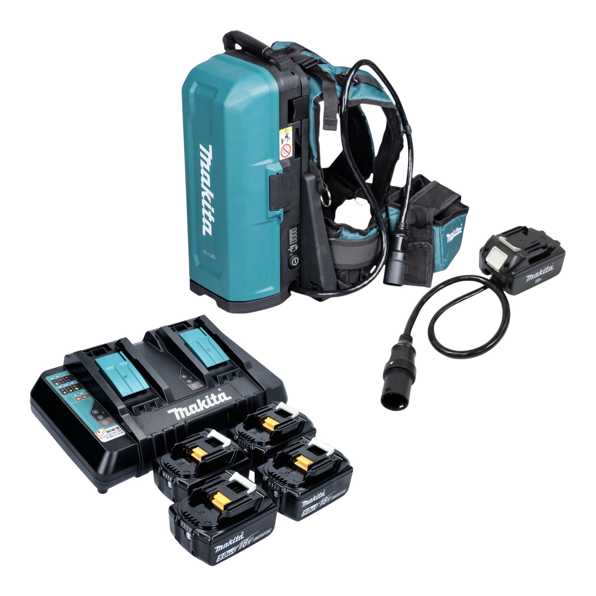 Makita PDC 01 Akku Rucksack 36 V 2x 18 V Akku Adapter 18V 4x Akku 5 0 Ah Ladegeraet 0 - toolbrothers