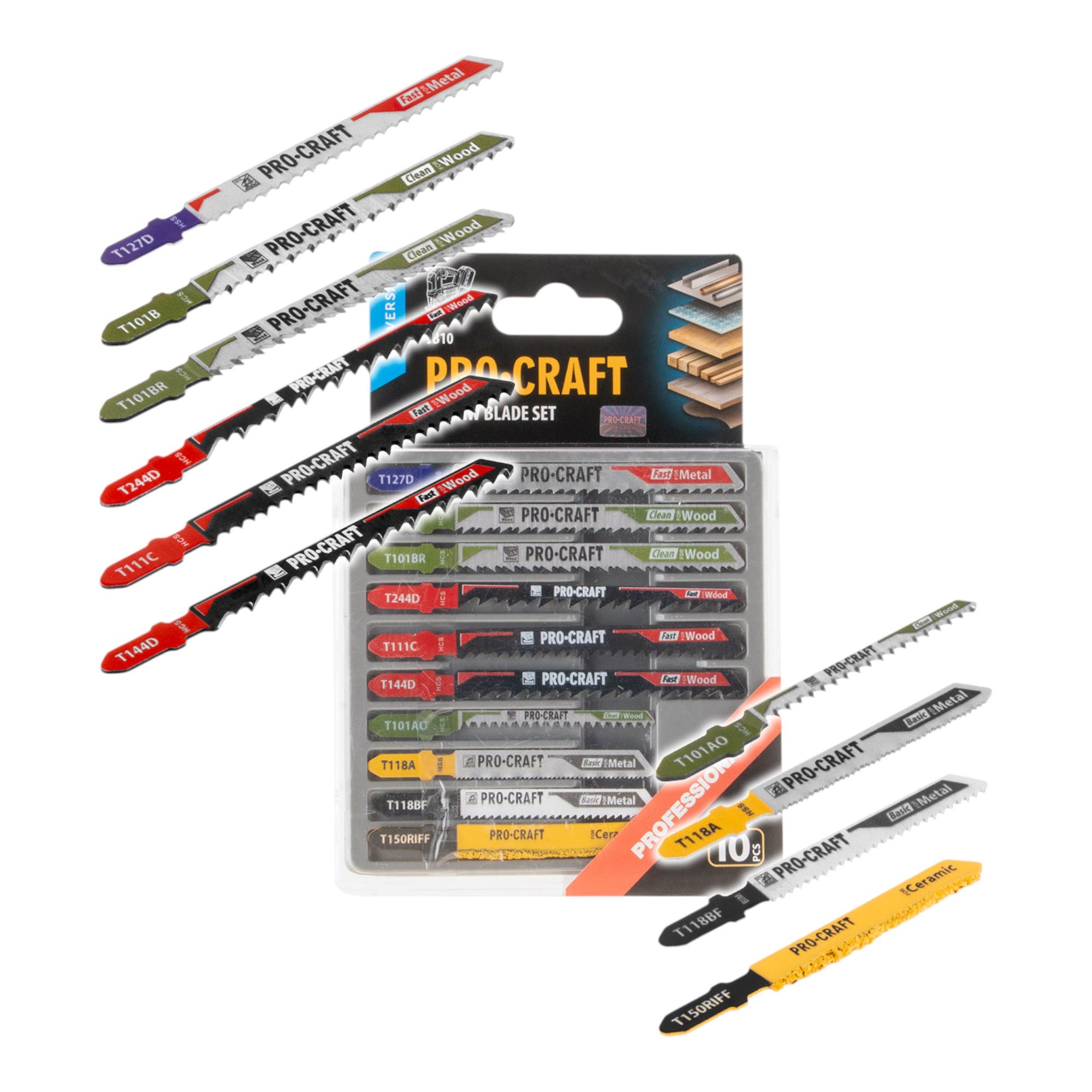 Procraft JB10 Stichsaegeblatt Set 10 tlg 1 50 mm fuer Holz Metall und Keramik 0 - toolbrothers