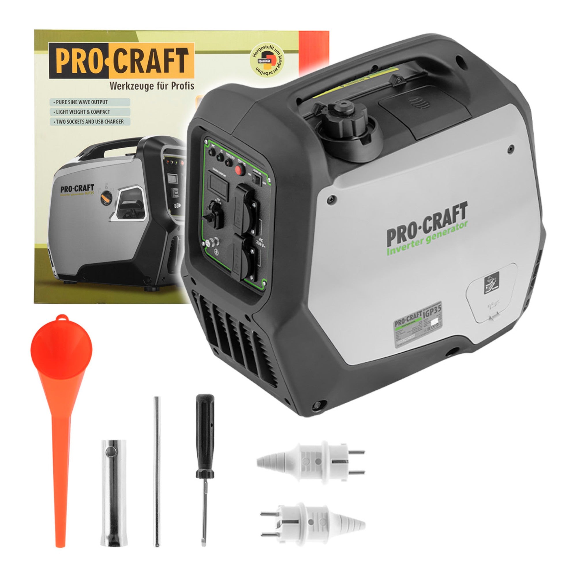 Procraft IGP35 Benzin Inverter Generator Stromerzeuger 3 0 kW 5 5 l 2 230 V 1x USB A 1x USB C 0 - toolbrothers