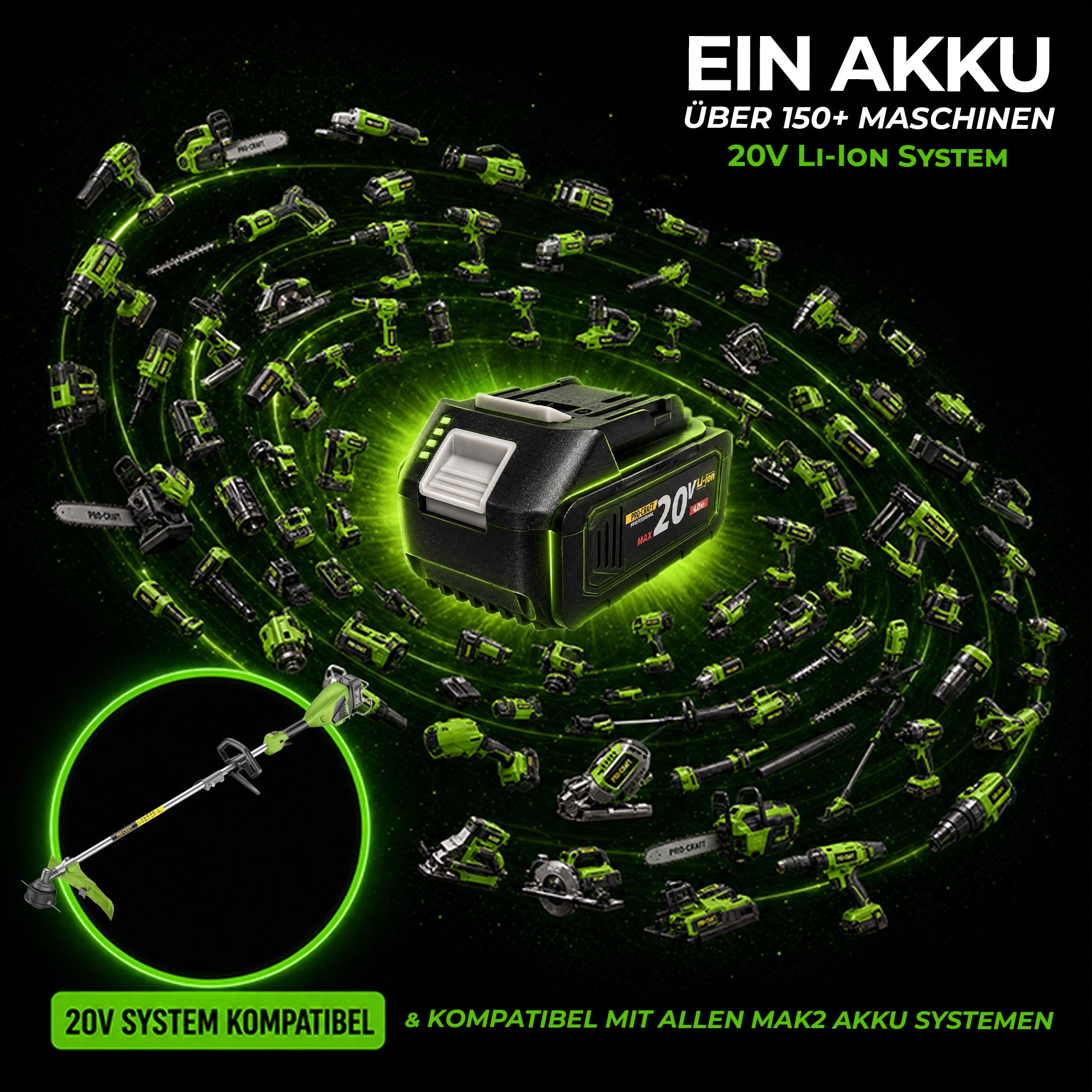 Procraft ATA 40S Akku Freischneider 40 V 420 mm Brushless 1x Akku 4 0 Ah Ladegeraet 2 - toolbrothers