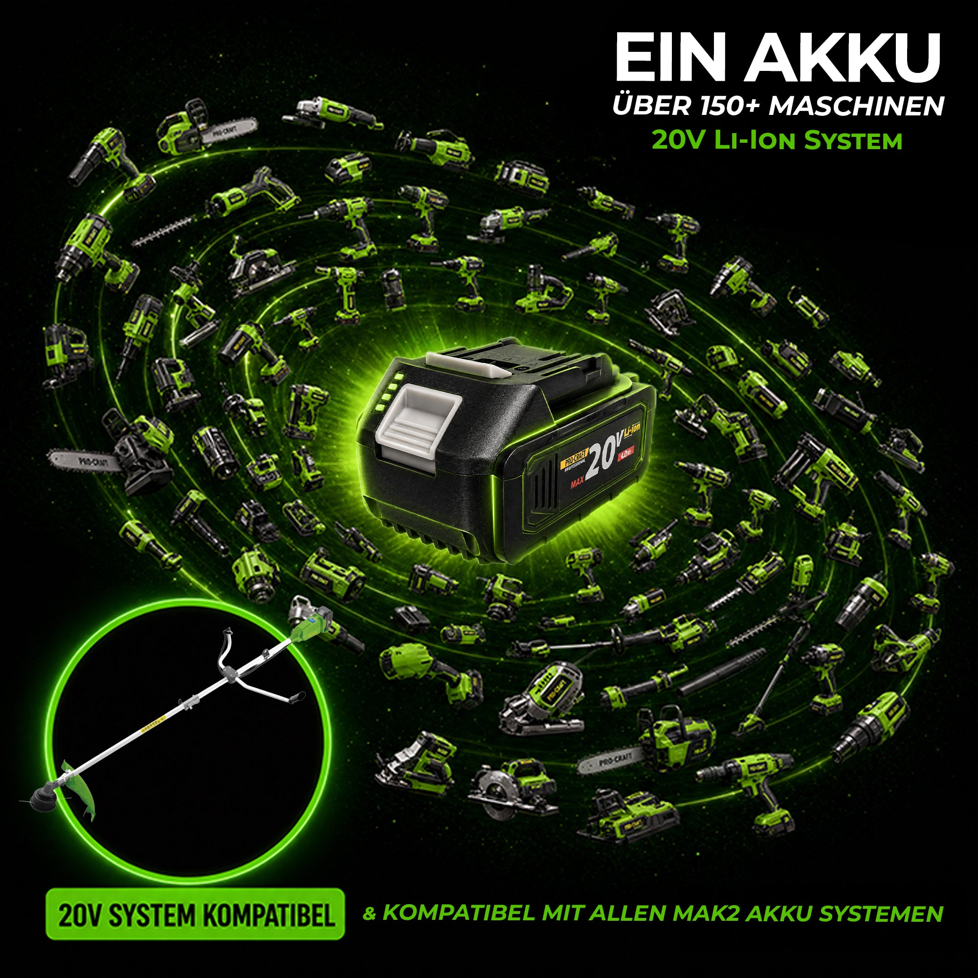 Procraft ATA 20BS Akku Freischneider 20 V 420 mm Brushless 1x Akku 4 0 Ah Ladegeraet 2 - toolbrothers