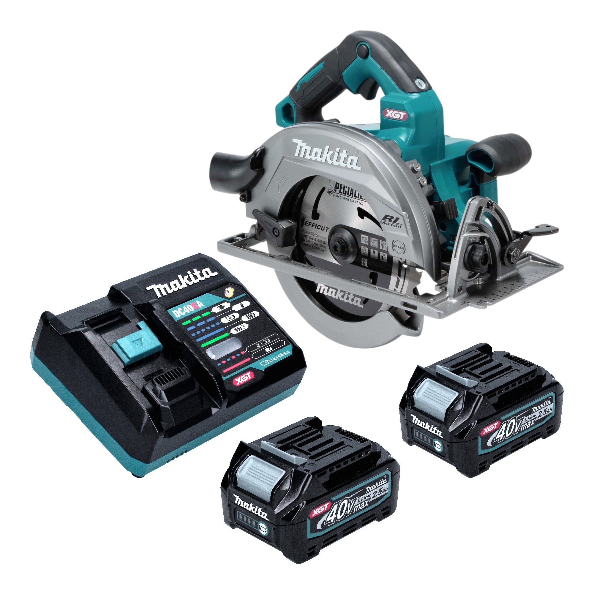 Makita HS 003 GD201 Akku Handkreissaege 40 V max 190 mm Brushless 2x Akku 2 5 Ah Ladegeraet 0 - toolbrothers