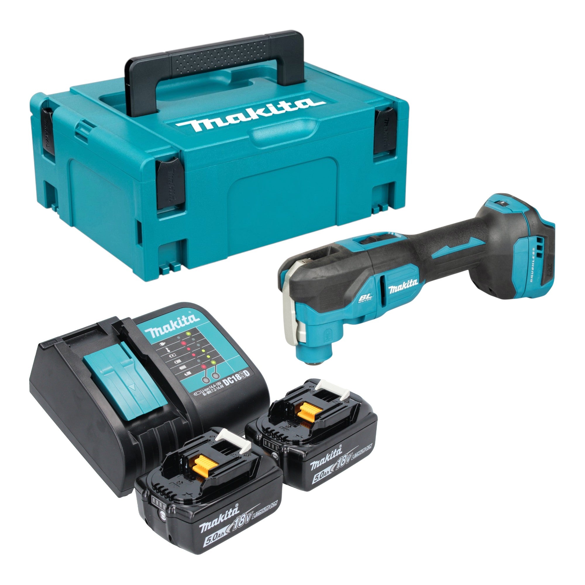 Makita DTM 53 STJ Akku Multifunktionswerkzeug 18 V OIS Starlock Brushless 2x Akku 5 0 Ah Ladegeraet Makpac 0 - toolbrothers