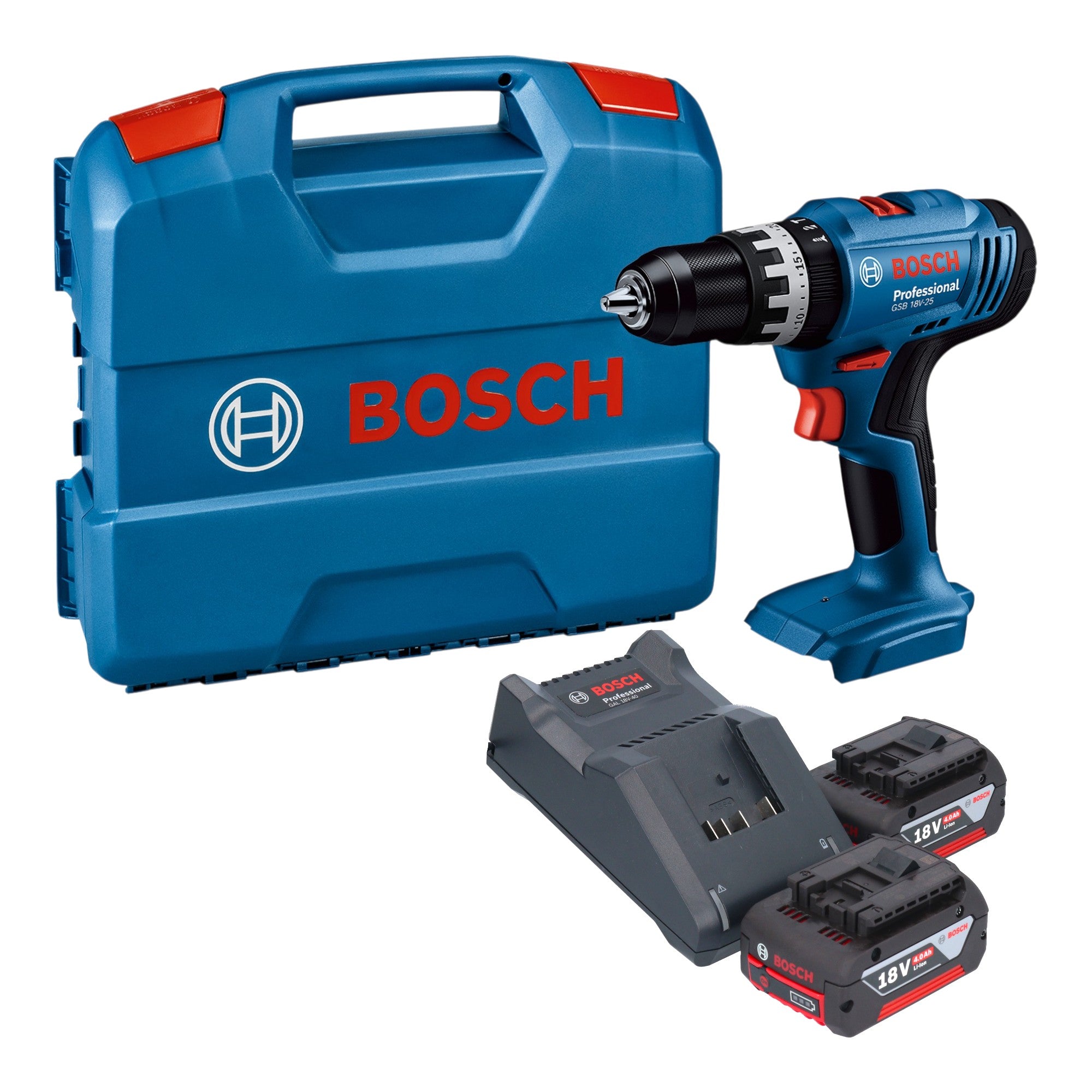Bosch GSB 18V 25 Professional Akku Schlagbohrschrauber 18 V 56 Nm 2x Akku 4 0 Ah Ladegeraet L Case 0 - toolbrothers