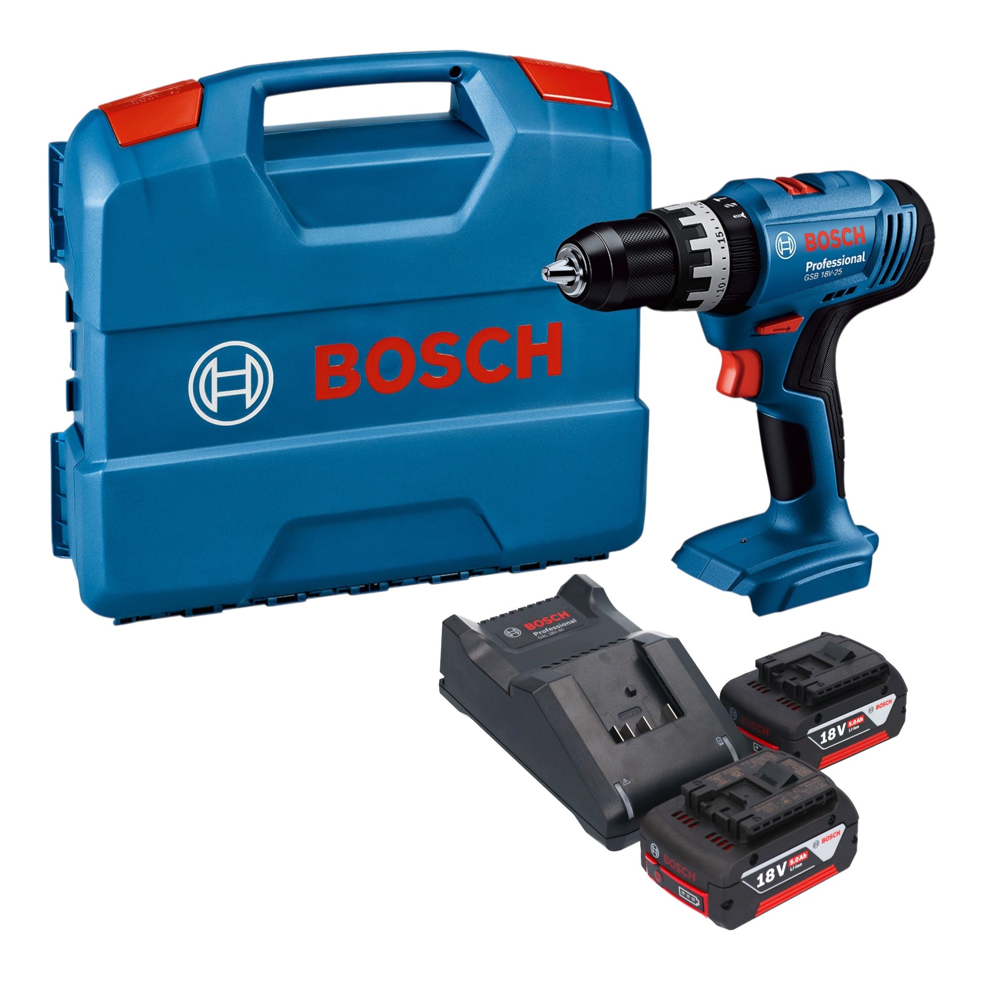 Bosch GSB 18V 25 Professional Akku Schlagbohrschrauber 18 V 56 Nm 2x Akku 5 0 Ah Ladegeraet L Case 0 - toolbrothers