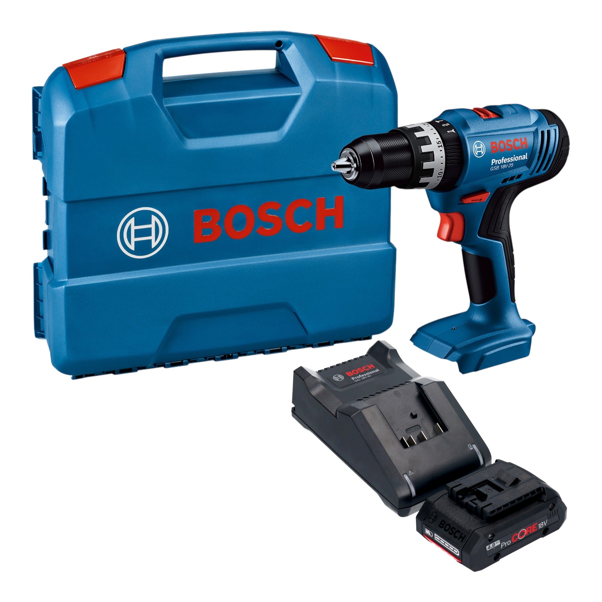 Bosch GSB 18V 25 Professional Akku Schlagbohrschrauber 18 V 56 Nm 1x ProCORE Akku 4 0 Ah Ladegeraet L Case 0 - toolbrothers