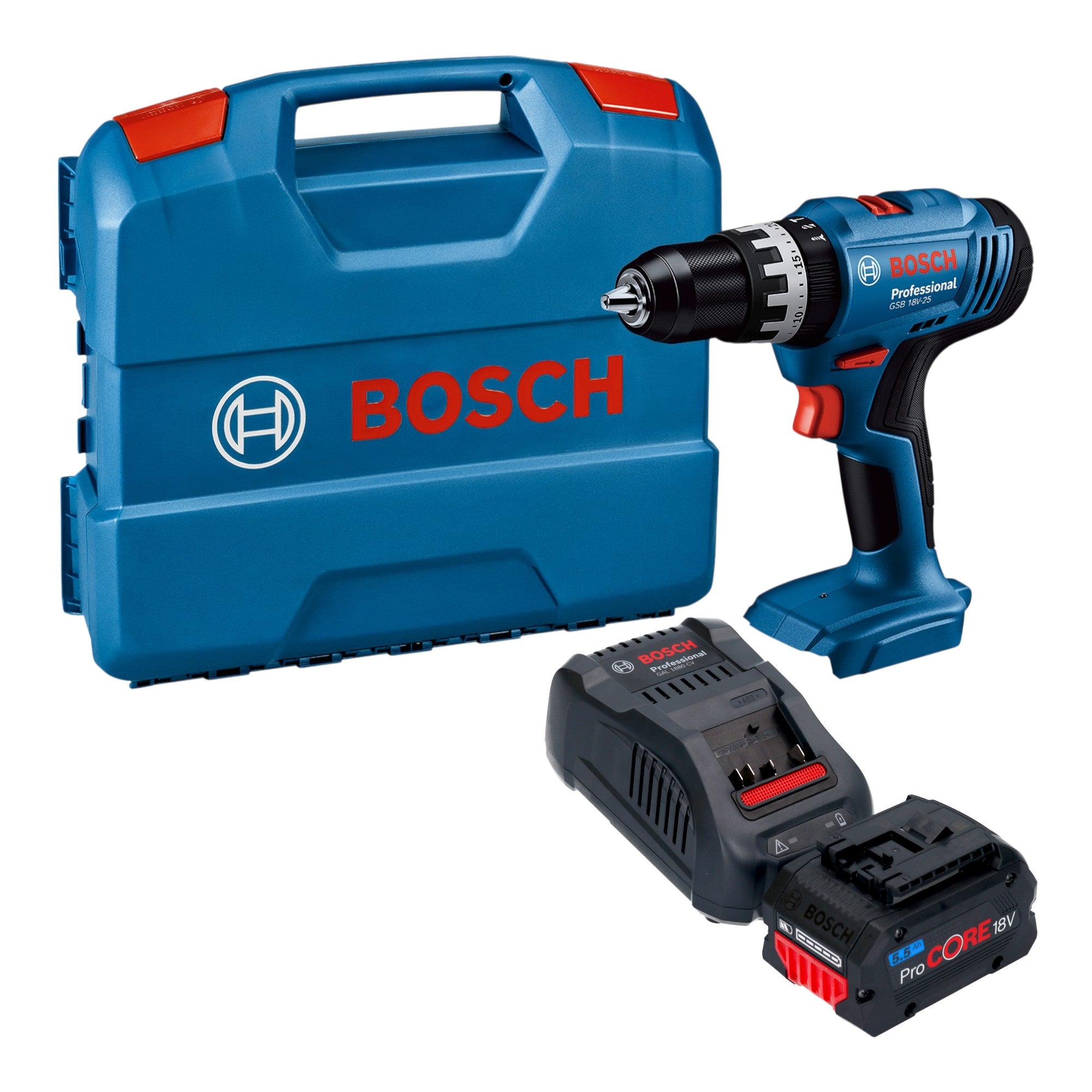 Bosch GSB 18V 25 Professional Akku Schlagbohrschrauber 18 V 56 Nm 1x ProCORE Akku 5 5 Ah Ladegeraet L Case 0 - toolbrothers