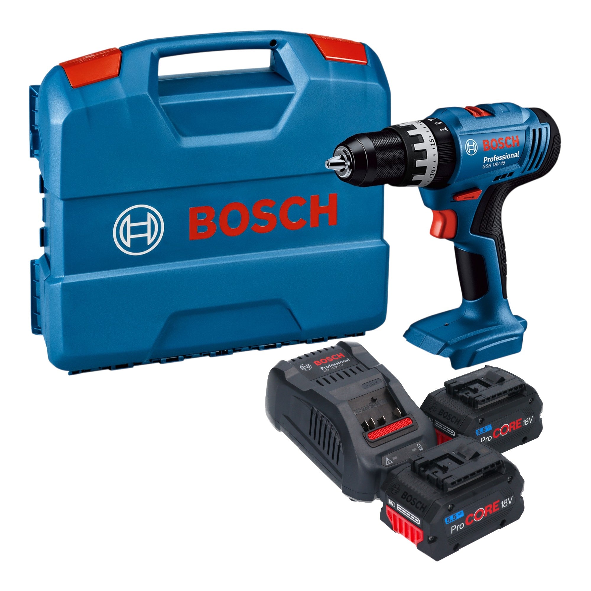 Bosch GSB 18V 25 Professional Akku Schlagbohrschrauber 18 V 56 Nm 2x ProCORE Akku 5 5 Ah Ladegeraet L Case 0 - toolbrothers