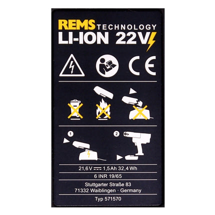 REMS Akku Li-Ion 21,6V (22V max) 1,5 Ah ( 571570 R22 ) - Toolbrothers