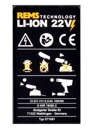 REMS Akku Li-Ion 21,6V (22V max) 5,0Ah ( 571581 R22 ) - Toolbrothers