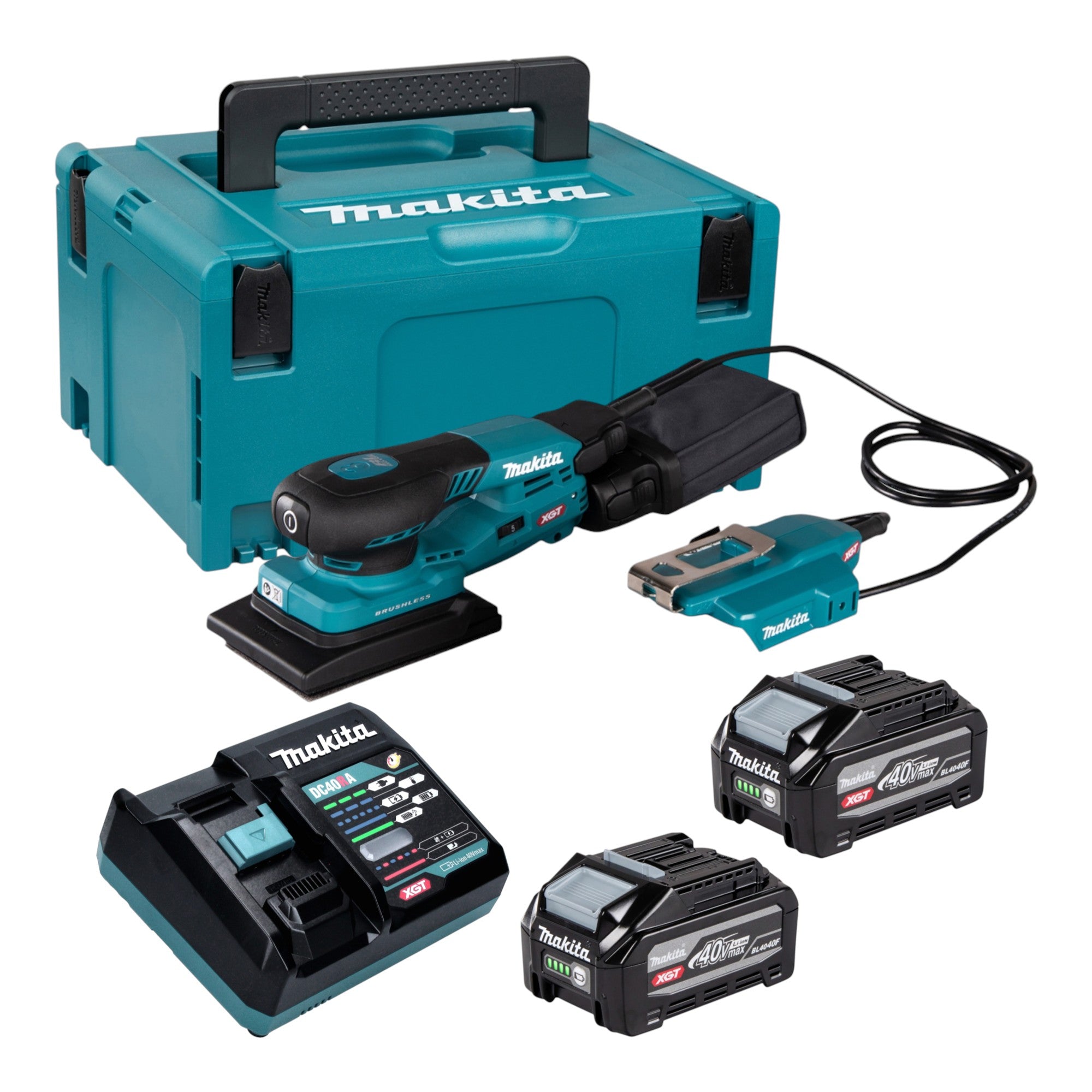 Makita BO 005 CGU201 Akku Schwingschleifer 40 V max 80 x 130 mm 3 0 mm Hub Brushless 2x Akku 4 0 Ah Ladegeraet Makpac 0 - toolbrothers