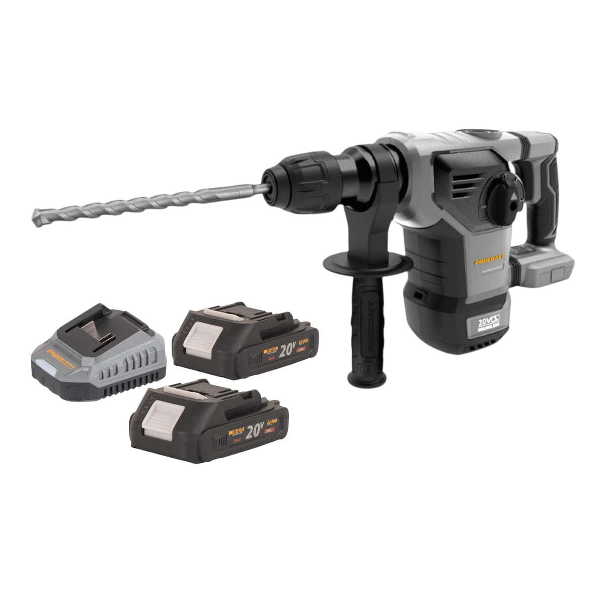 Martillo combinado a batería Procraft Industrial HD20B-BB de 20 V, 5 J, SDS plus, sin escobillas + 2 baterías de 2,0 Ah + cargador