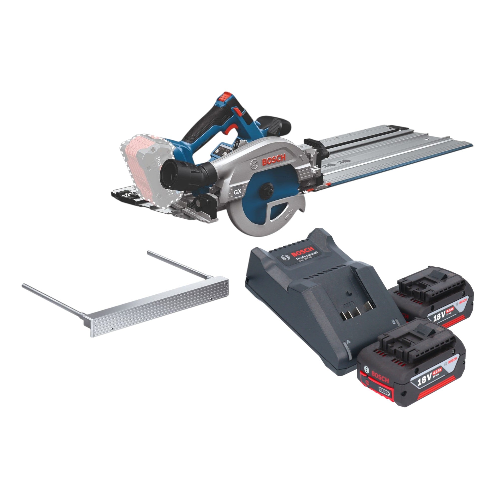 Bosch GKS 18V 57 2 GX Professional Akku Kreissaege 18 V 165 mm Brushless 2x Akku 4 0 Ah Ladegeraet Kappschiene 0 - toolbrothers