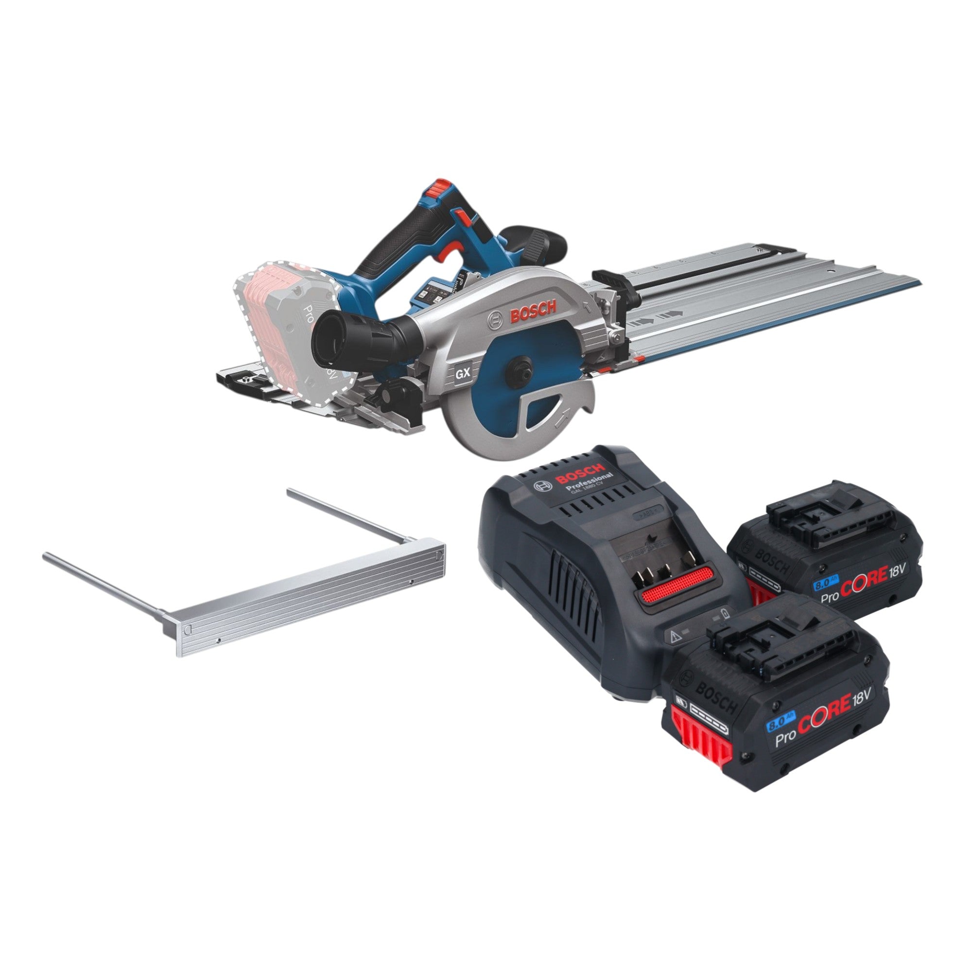 Bosch GKS 18V 57 2 GX Professional Akku Kreissaege 18 V 165 mm Brushless 2x ProCORE Akku 8 0 Ah Ladegeraet Kappschiene 0 - toolbrothers