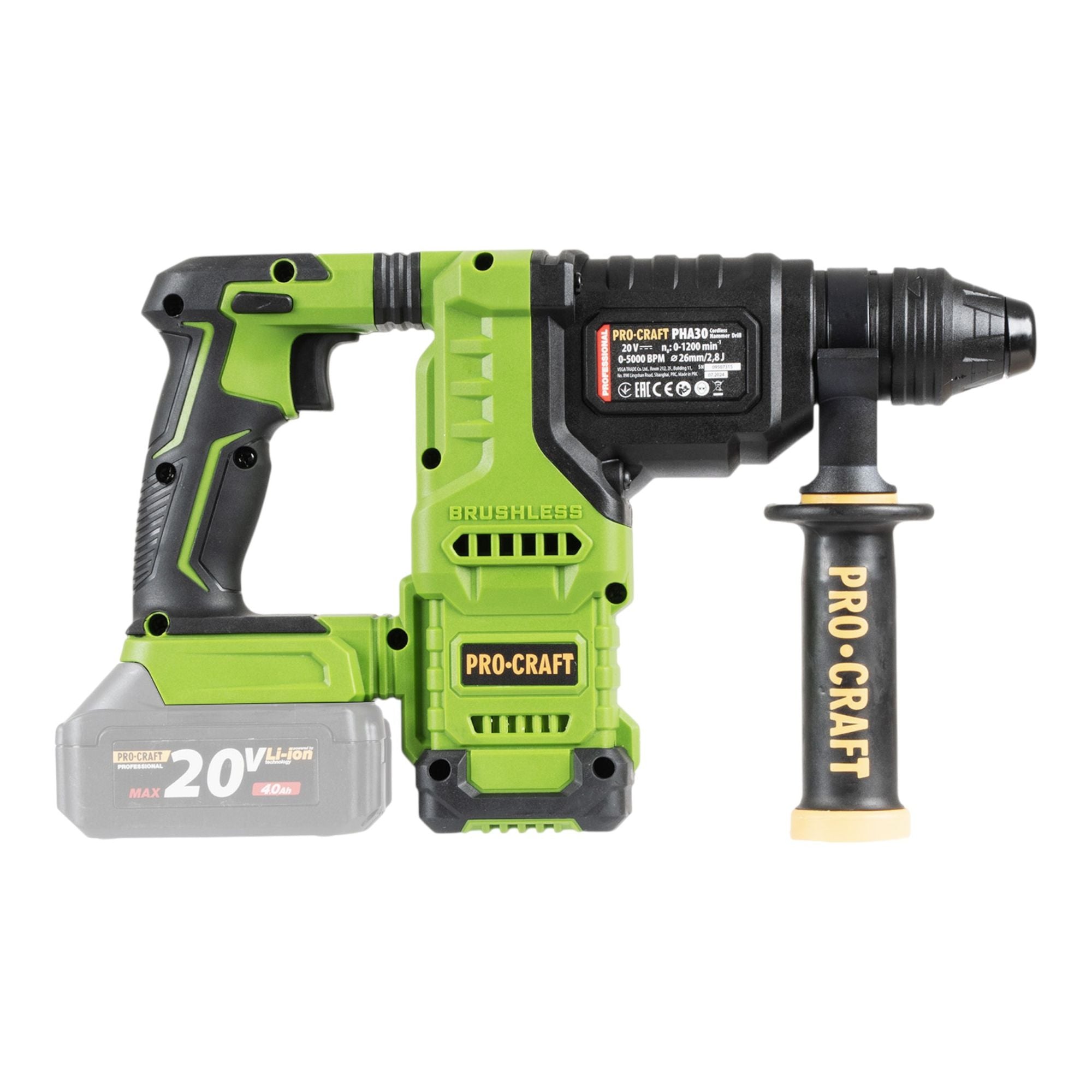 Procraft PHA30bb Akku Bohrhammer 20 V 2 8 J SDS plus Brushless 2x Akku 4 0 Ah Ladegeraet 4 - toolbrothers