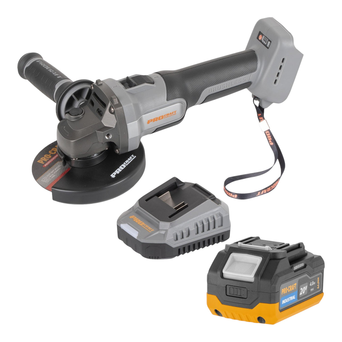 Procraft Industrial AG125Abb Amoladora angular a batería 20 V 125 mm sin escobillas Solo - sin batería, sin cargador