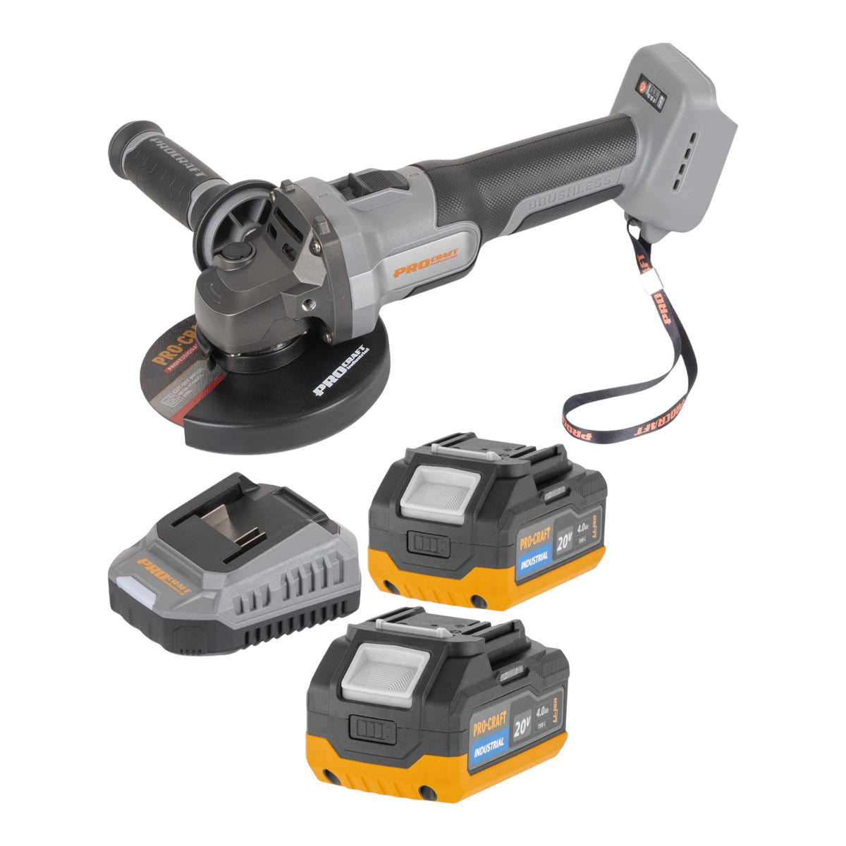 Procraft Industrial AG125Abb Amoladora angular a batería 20 V 125 mm sin escobillas Solo - sin batería, sin cargador