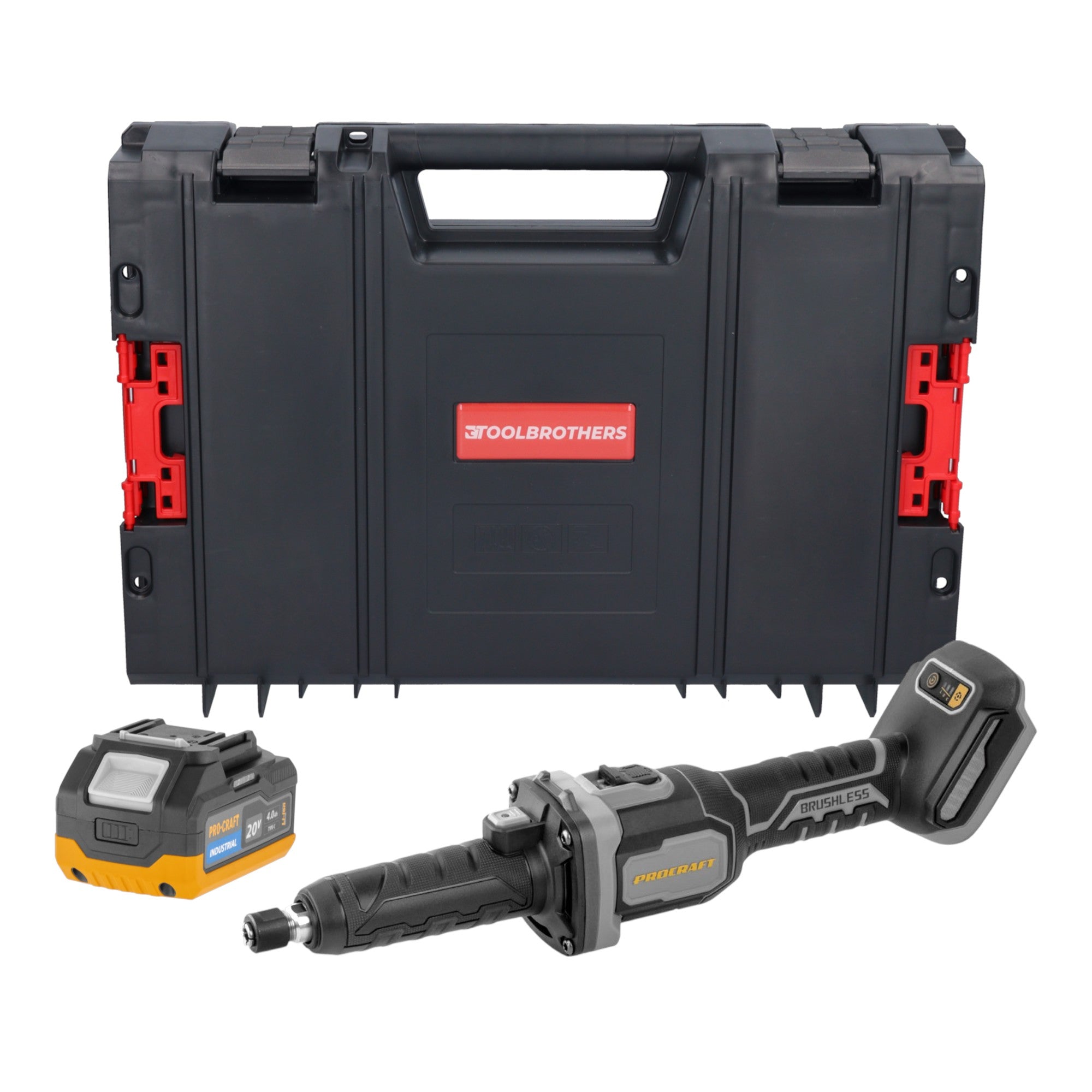Procraft Industrial DG20A BB Akku Geradschleifer 20 V 6 mm Brushless 1x Akku 4 0 Ah RHINO Toolcase ohne Ladegeraet 0 - toolbrothers