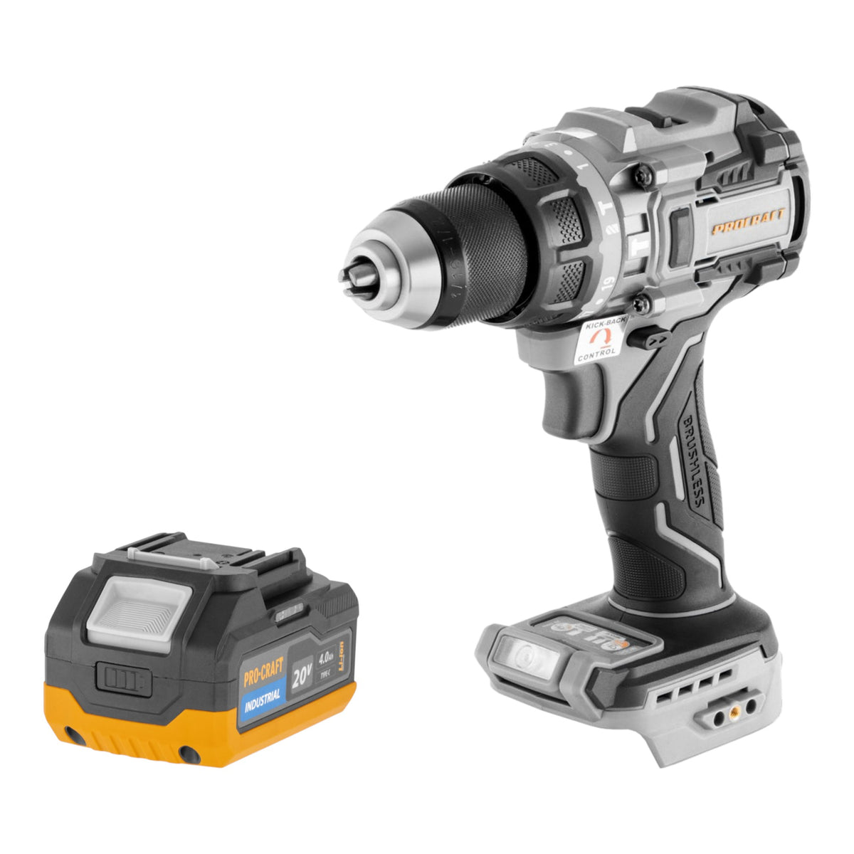 Taladro atornillador a batería ProCraft Industrial CD20C-BB de 20 V y 120 Nm, sin escobillas, modelo Solo —sin batería ni cargador—