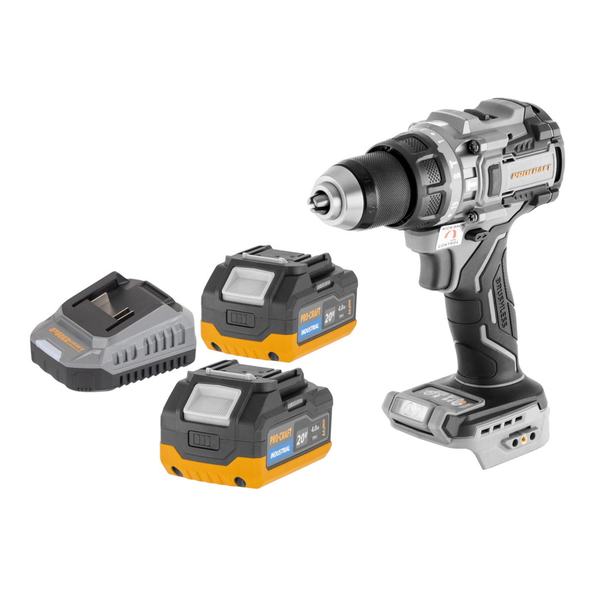 Taladro atornillador a batería ProCraft Industrial CD20C-BB de 20 V y 120 Nm, sin escobillas, modelo Solo —sin batería ni cargador—