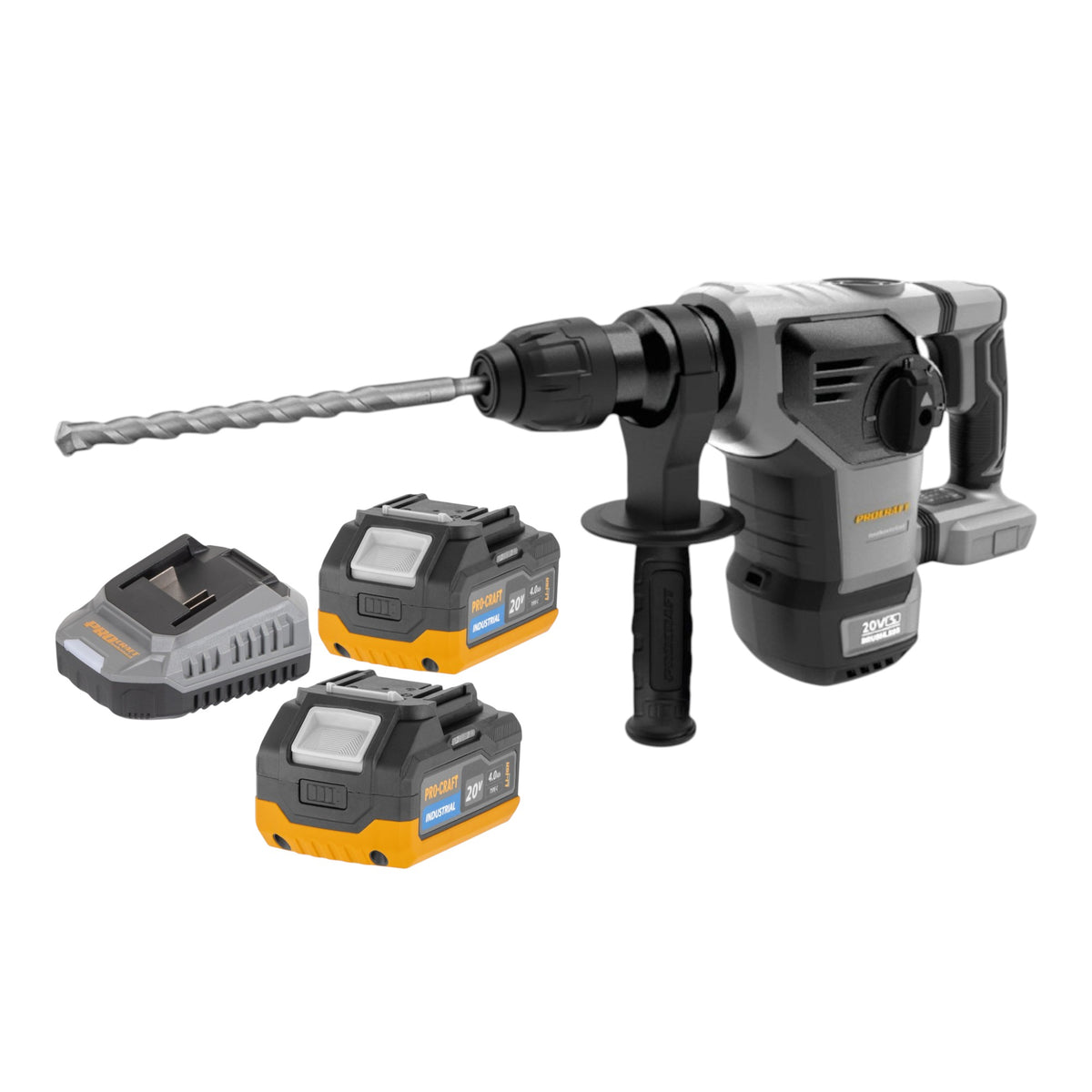 Martillo combinado a batería Procraft Industrial HD20B-BB, 20 V, 5 J, SDS plus, sin escobillas, Solo —sin batería ni cargador—
