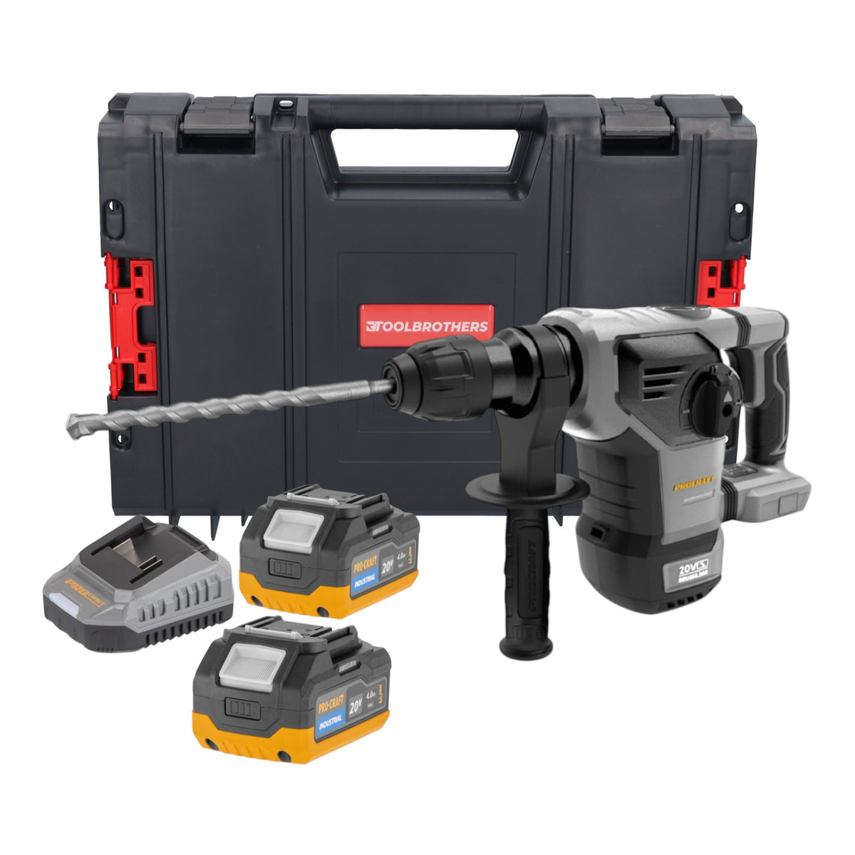 Martillo combinado a batería Procraft Industrial HD20B-BB, 20 V, 5 J, SDS plus, sin escobillas, Solo —sin batería ni cargador—
