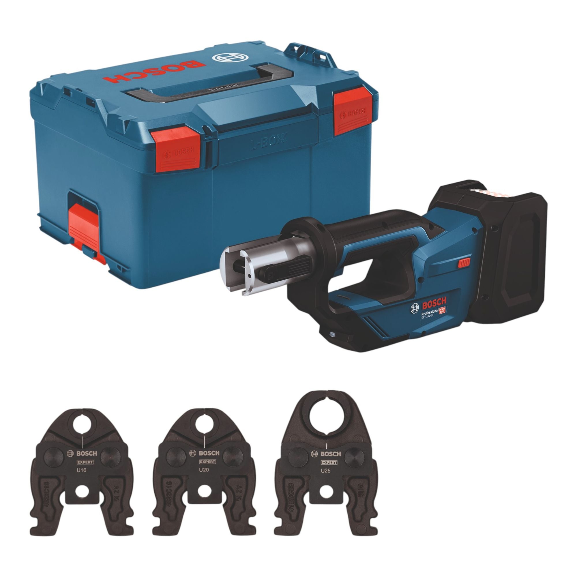 Bosch GPT 18V 19 Professional Akku Presswerkzeug 18 V 21 kN 06019M2003 3x Pressbacke L Boxx ohne Akku ohne Ladegeraet 0 - toolbrothers