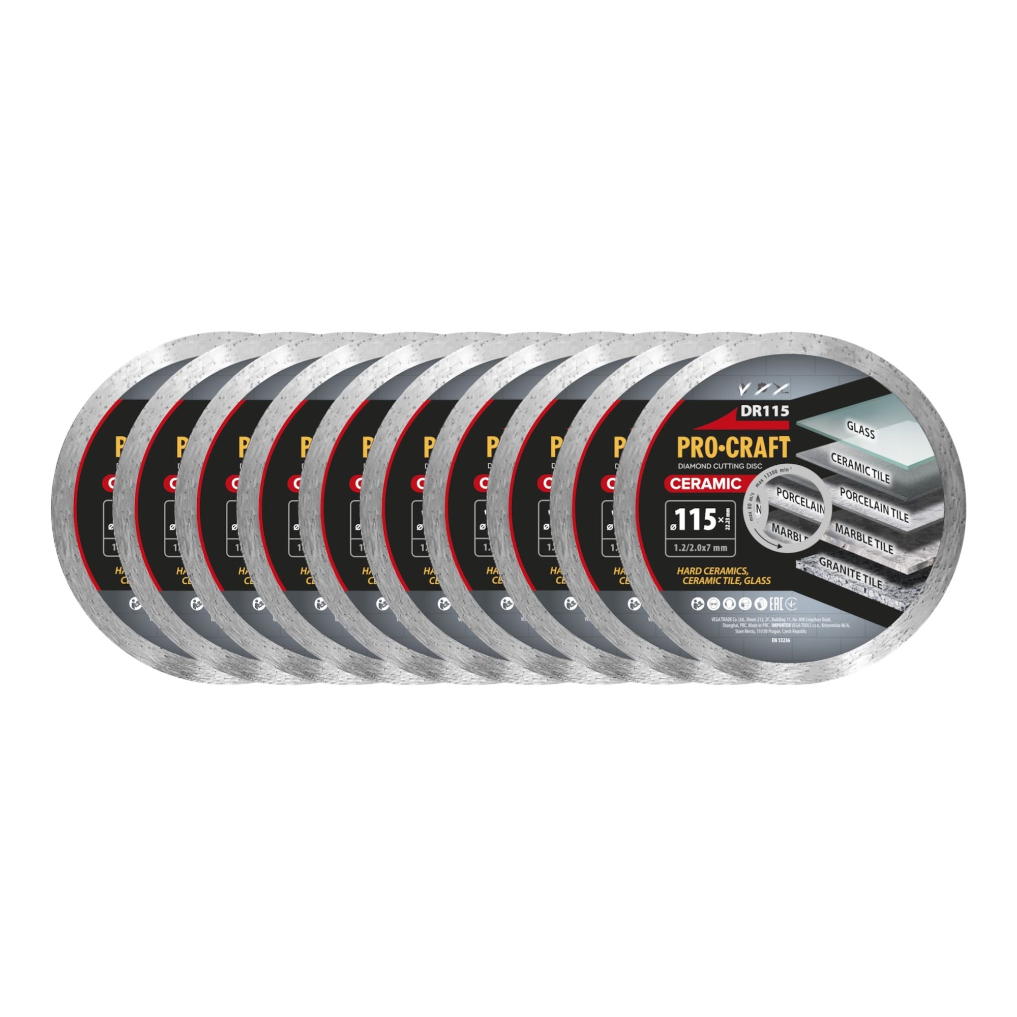 Procraft DR115 Diamanttrennscheibe Ceramic 115 x 22 23 mm 10 Stueck 0 - toolbrothers