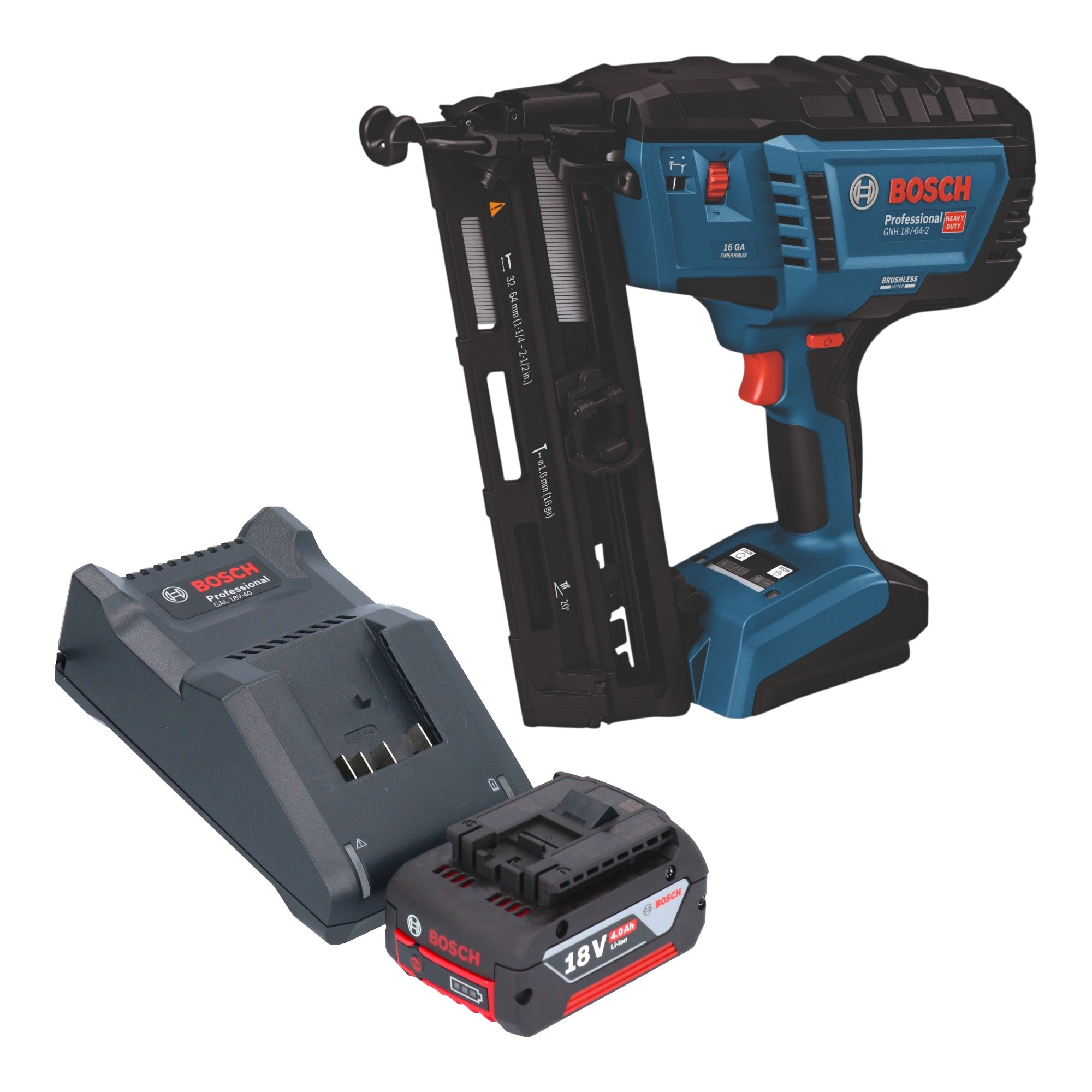 Bosch GNH 18V 64 2 Professional Akku Holznagler 18 V 1 6 x 32 64 mm Brushless 1x Akku 4 0 Ah Ladegeraet 0 - toolbrothers