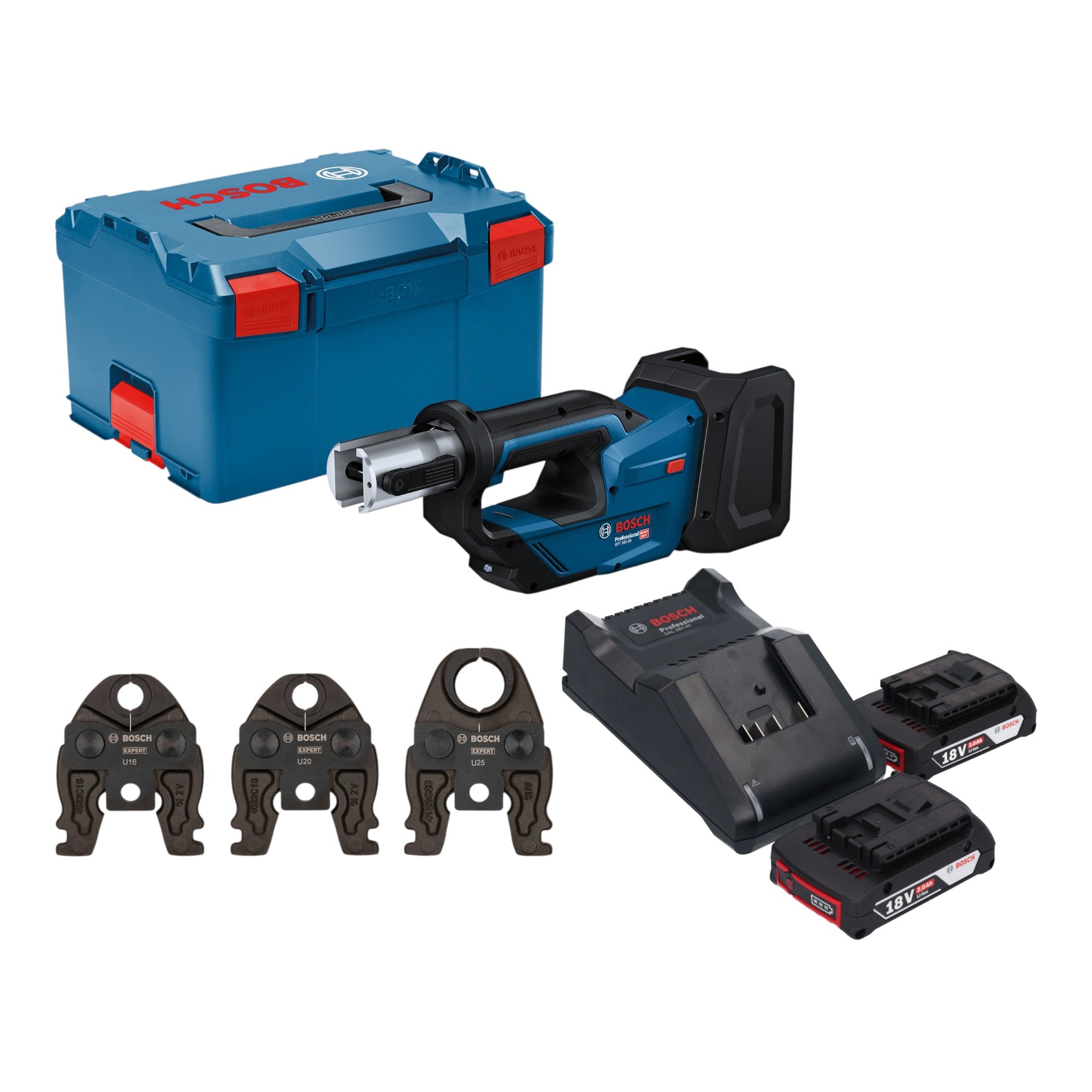 Bosch GPT 18V 19 Professional Akku Presswerkzeug 18 V 21 kN 2x Akku 2 0 Ah Ladegeraet 3x Pressbacke L Boxx 0 - toolbrothers