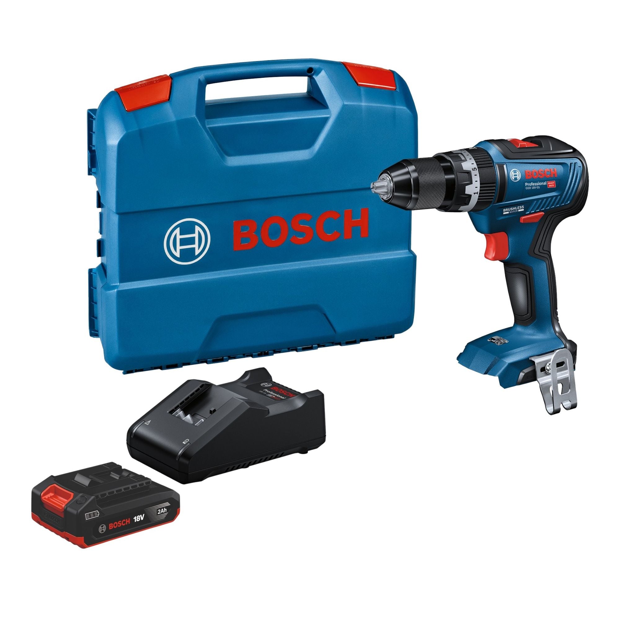 Bosch GSB 18V 55 Professional Akku Schlagbohrschrauber 18 V 55 Nm Brushless 1x Akku 2 0 Ah Ladegeraet L Case 0 - toolbrothers