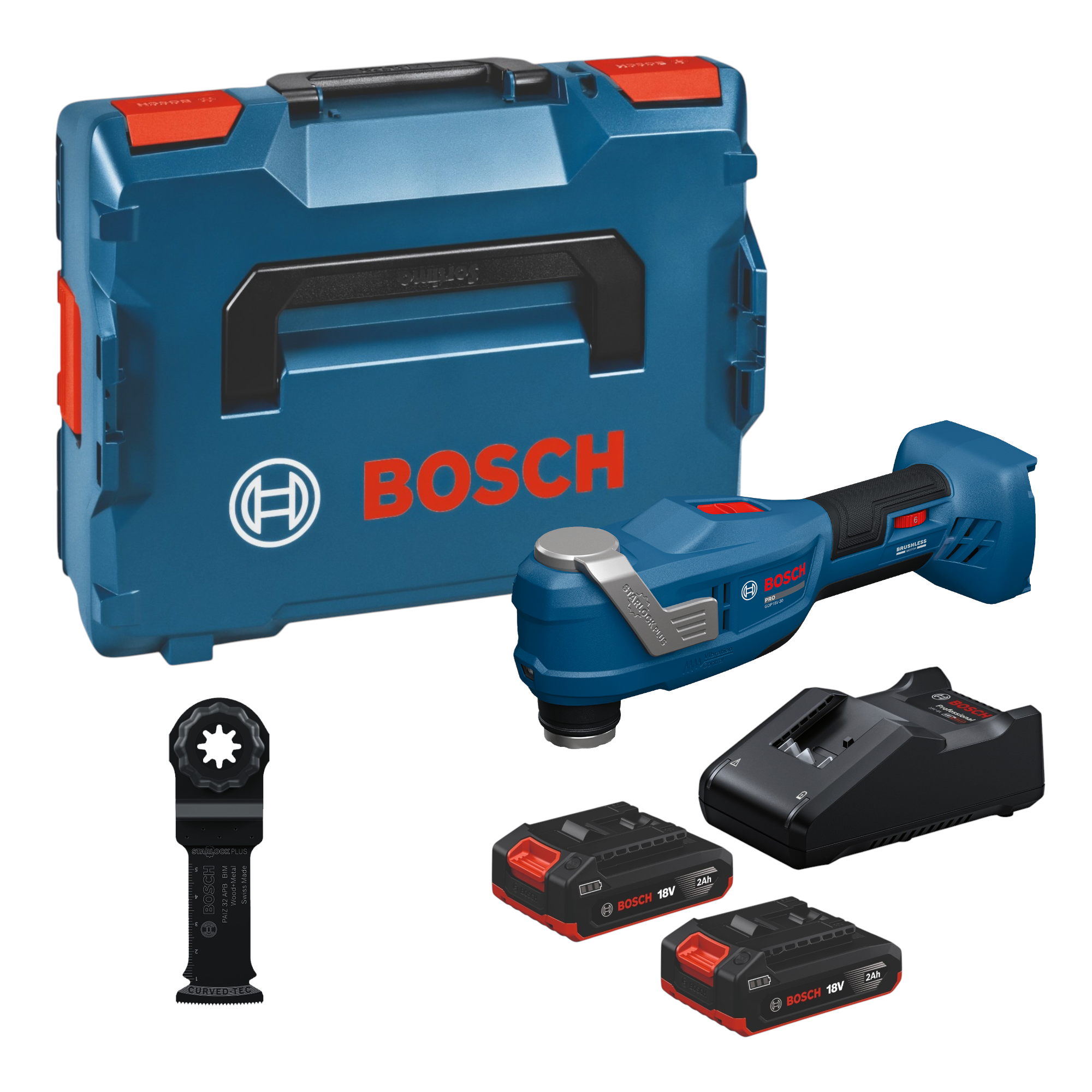Bosch GOP 18V 30 Akku Multifunktionswerkzeug 18 V Starlock Plus Brushless 2x Akku 2 0 Ah Ladegeraet L Boxx 0 - toolbrothers